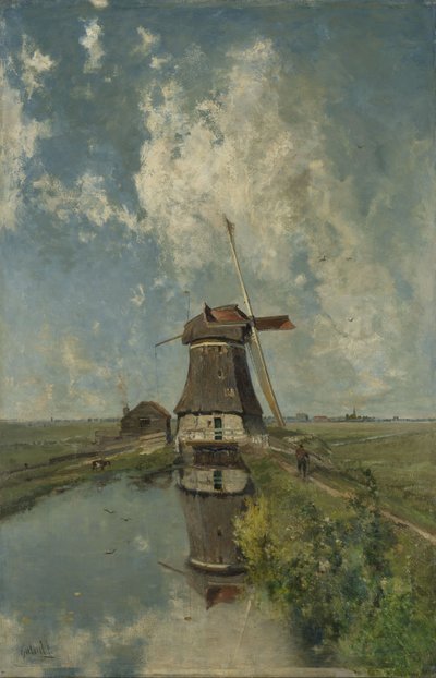 Eine Windmühle an einem Polder-Wasserweg, bekannt als Im Monat Juli, c.1889 von Paul Joseph Constantin Gabriel